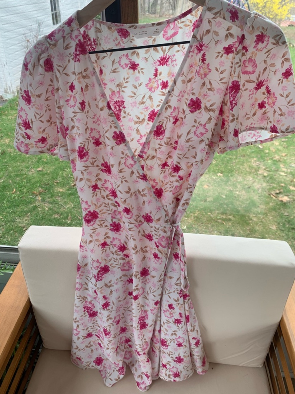 LC Lauren Conrad White Floral dress with Pink and Brown Accents